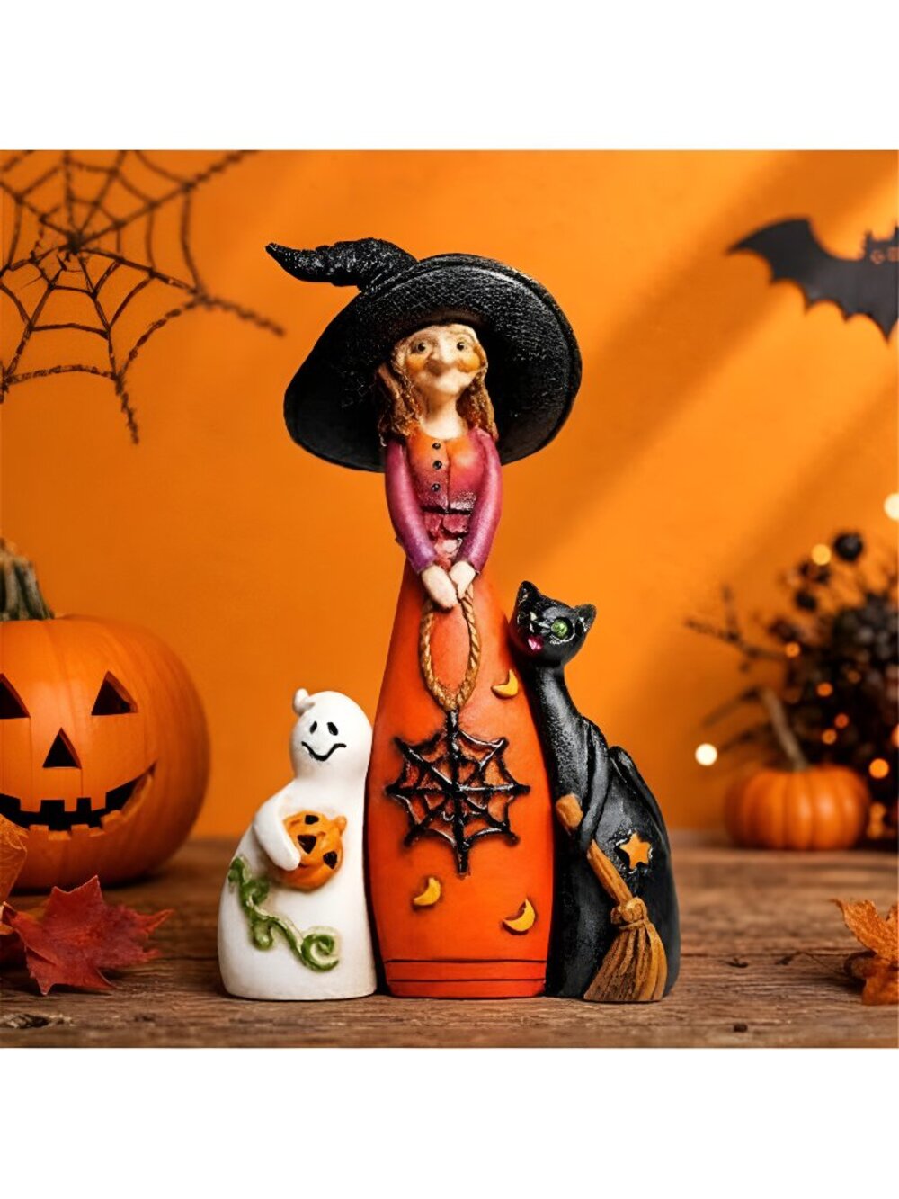 Set of 3 Halloween Resin Witch Ghost Cat Halloween Decorations Indoor